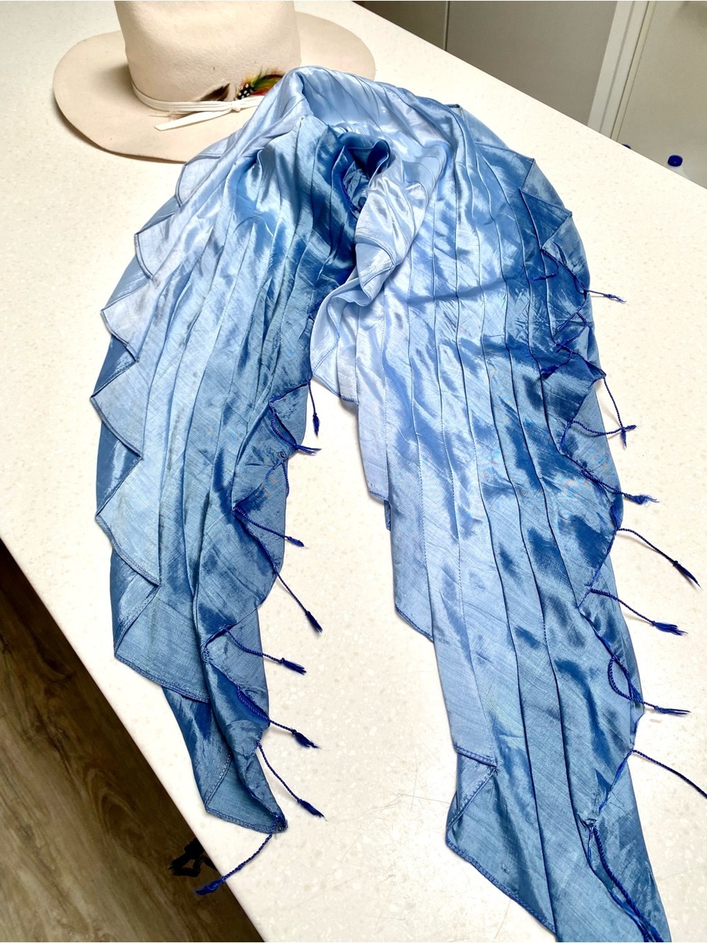 RARE Blue Ombre Silk Scarf/wrap mega texture vacay Mediterranean costal vibe